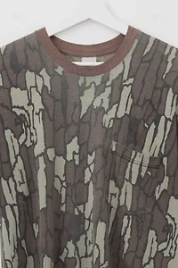 Vintage 1990s Distressed Tree Bark Camo Ringer Pocket T-Shirt
