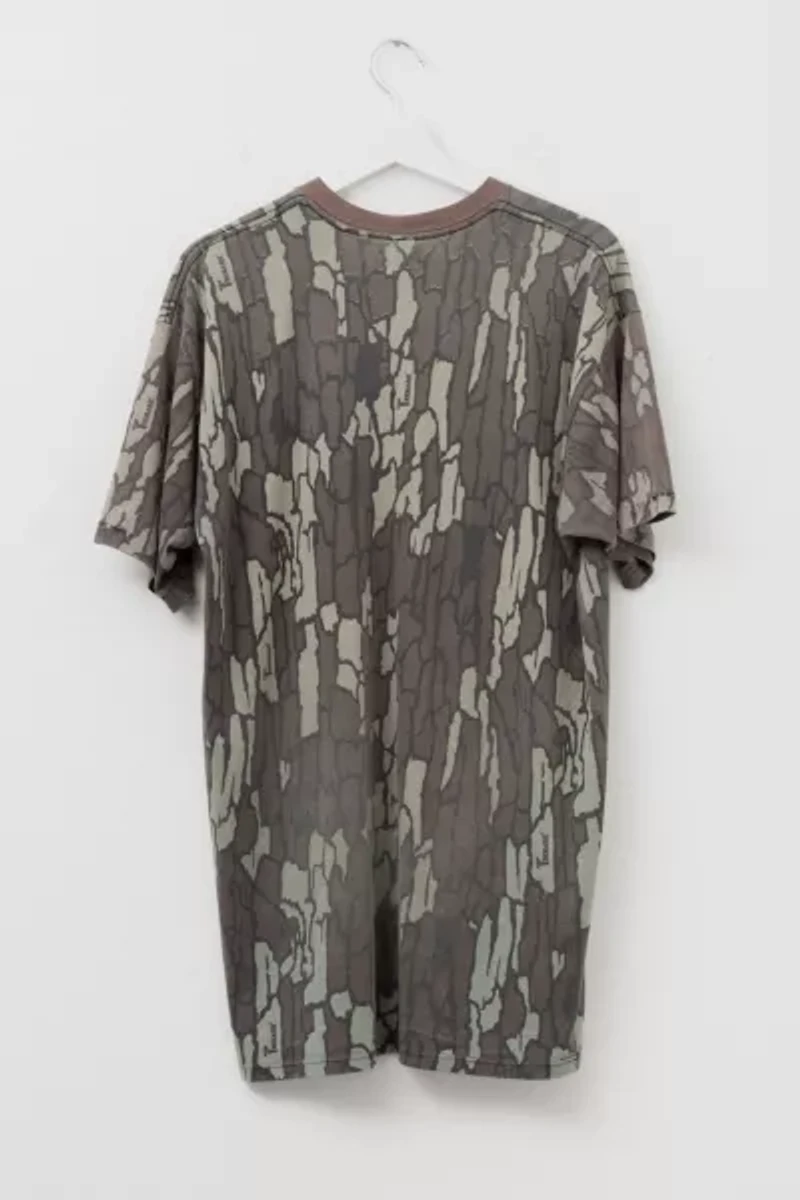 Vintage 1990s Distressed Tree Bark Camo Ringer Pocket T-Shirt