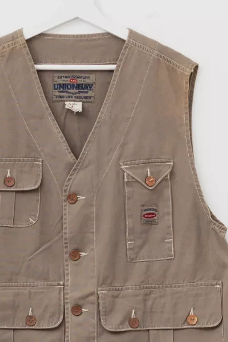 Vintage 1990s Union Bay Green Cotton Button Up Travel Vest