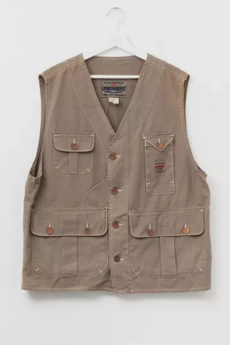 Vintage 1990s Union Bay Green Cotton Button Up Travel Vest