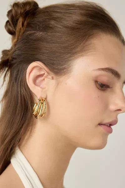 14k Gold Plated Triple Hoop Earring