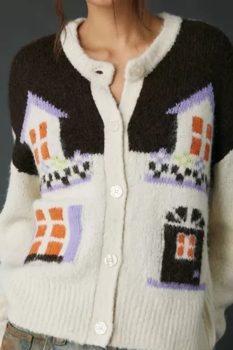 BDG Becca Cottage Printed Brushed Knit Oversized Cardigan
