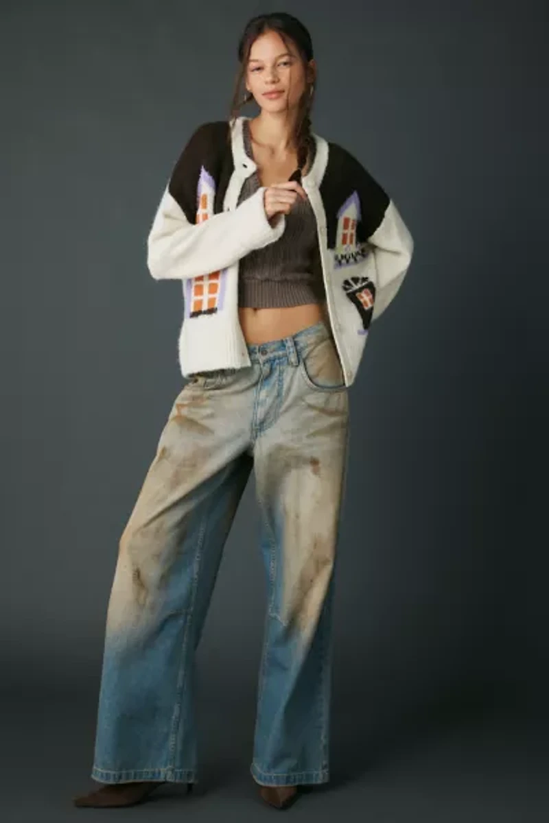 BDG Becca Cottage Printed Brushed Knit Oversized Cardigan