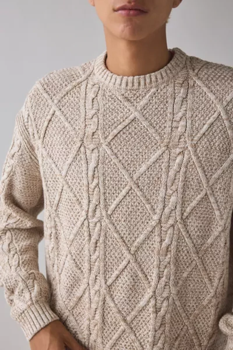 UO Kieran Cable Knit Boxy Crew Neck Sweater