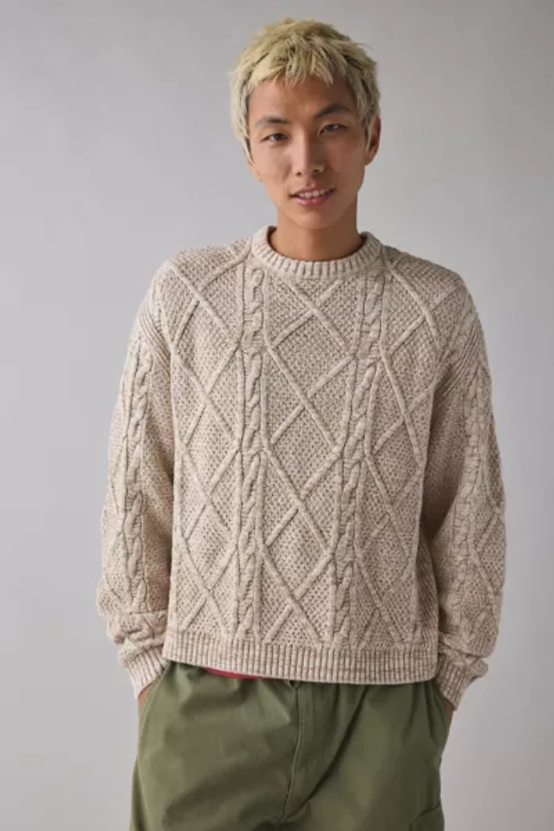UO Kieran Cable Knit Boxy Crew Neck Sweater