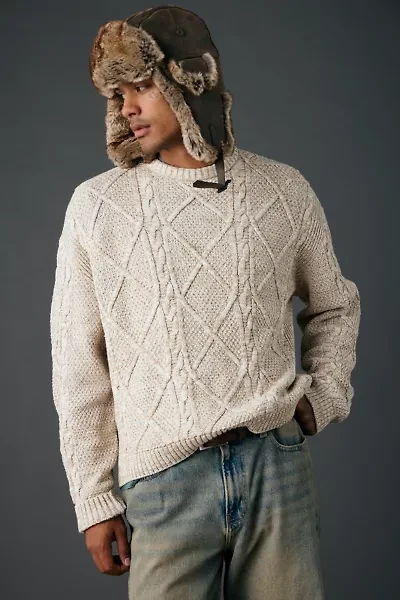 UO Kieran Cable Knit Boxy Crew Neck Sweater