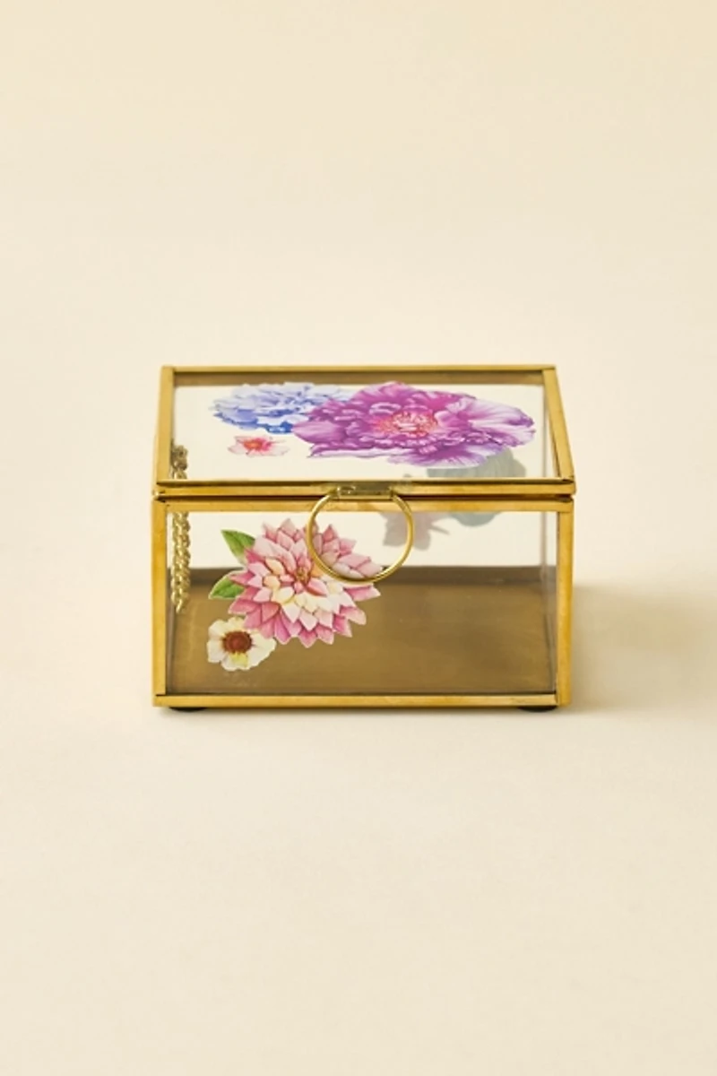 Floral Glass Trinket Box