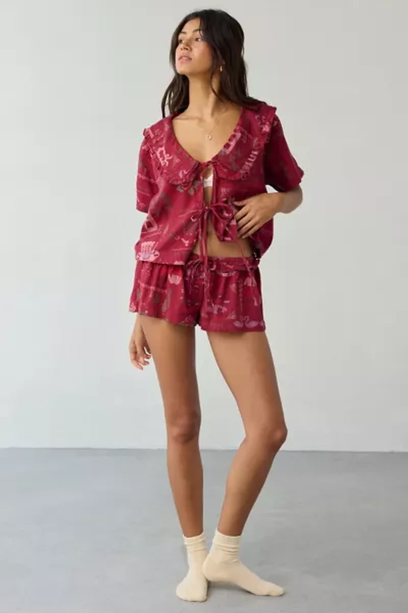 Out From Under Sweet Dreams Tie-Front Top + Micro Short PJ Set