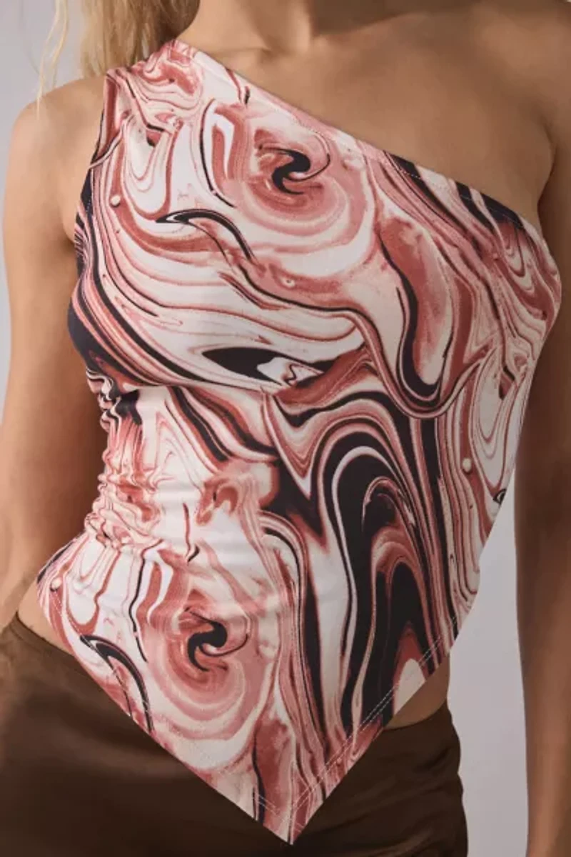 ReMADE By UO Remnants Swirl Asymmetric One Shoulder Top