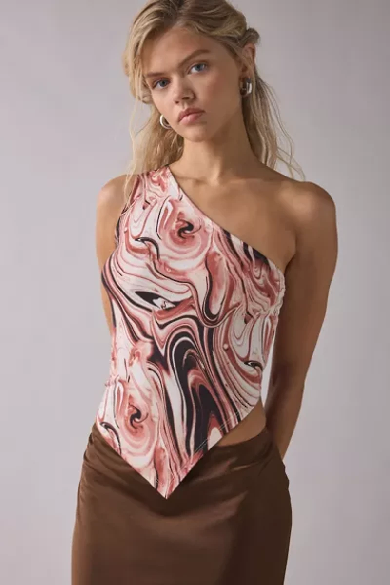 ReMADE By UO Remnants Swirl Asymmetric One Shoulder Top