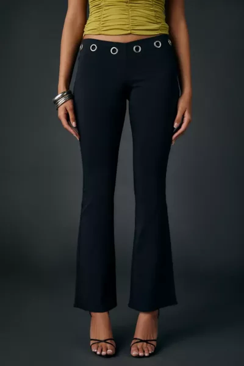 UO Hailey Grommet Stretch Pull-On Low-Rise Flare Pant