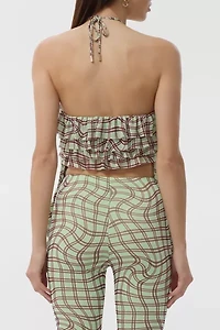 AFRM Mint Plaid Agia Ruffle Halter Crop Top