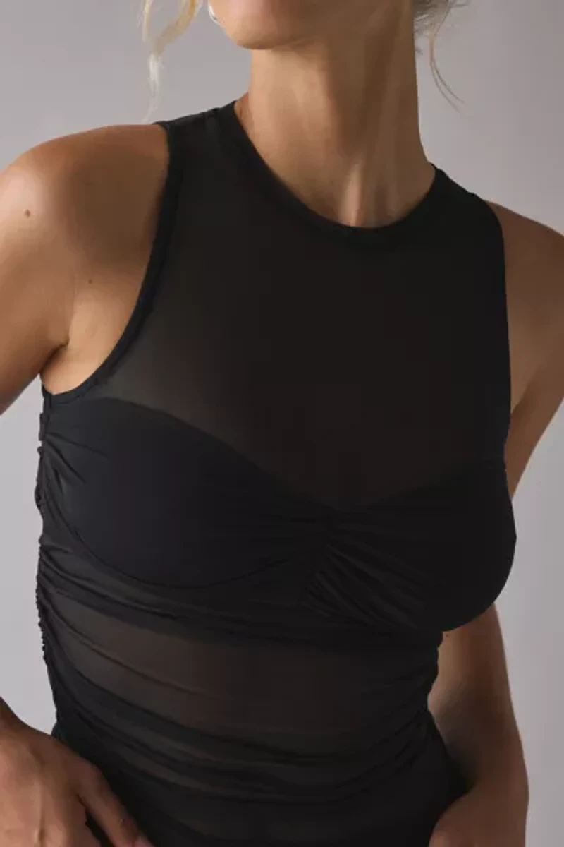 AFRM Cannari Sheer Mesh Illusion Ruched Top