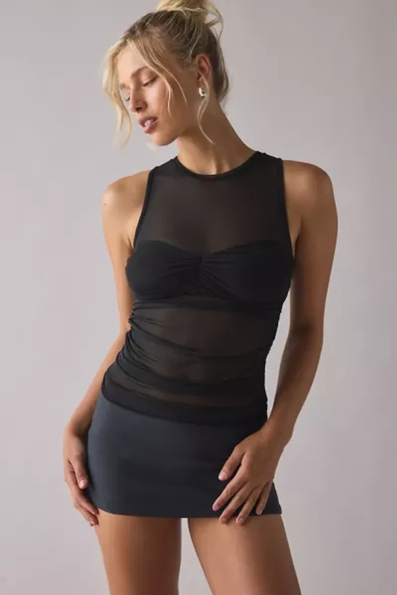 AFRM Cannari Sheer Mesh Illusion Ruched Top