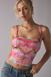 AFRM Court Coral Daffodil Mesh Corset Top