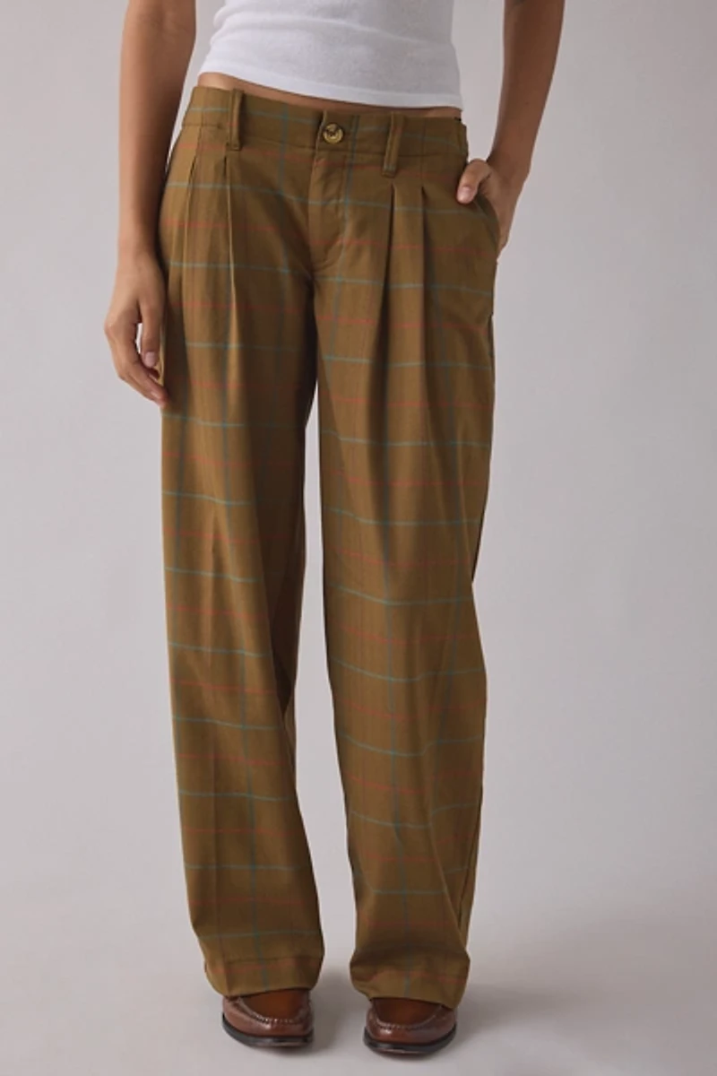 UO Cozy Twill Pleated Wide Leg Trouser