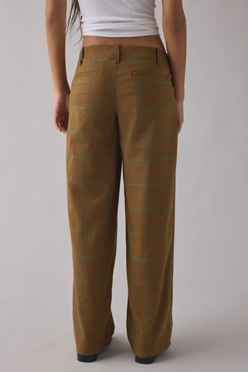 UO Cozy Twill Pleated Wide Leg Trouser