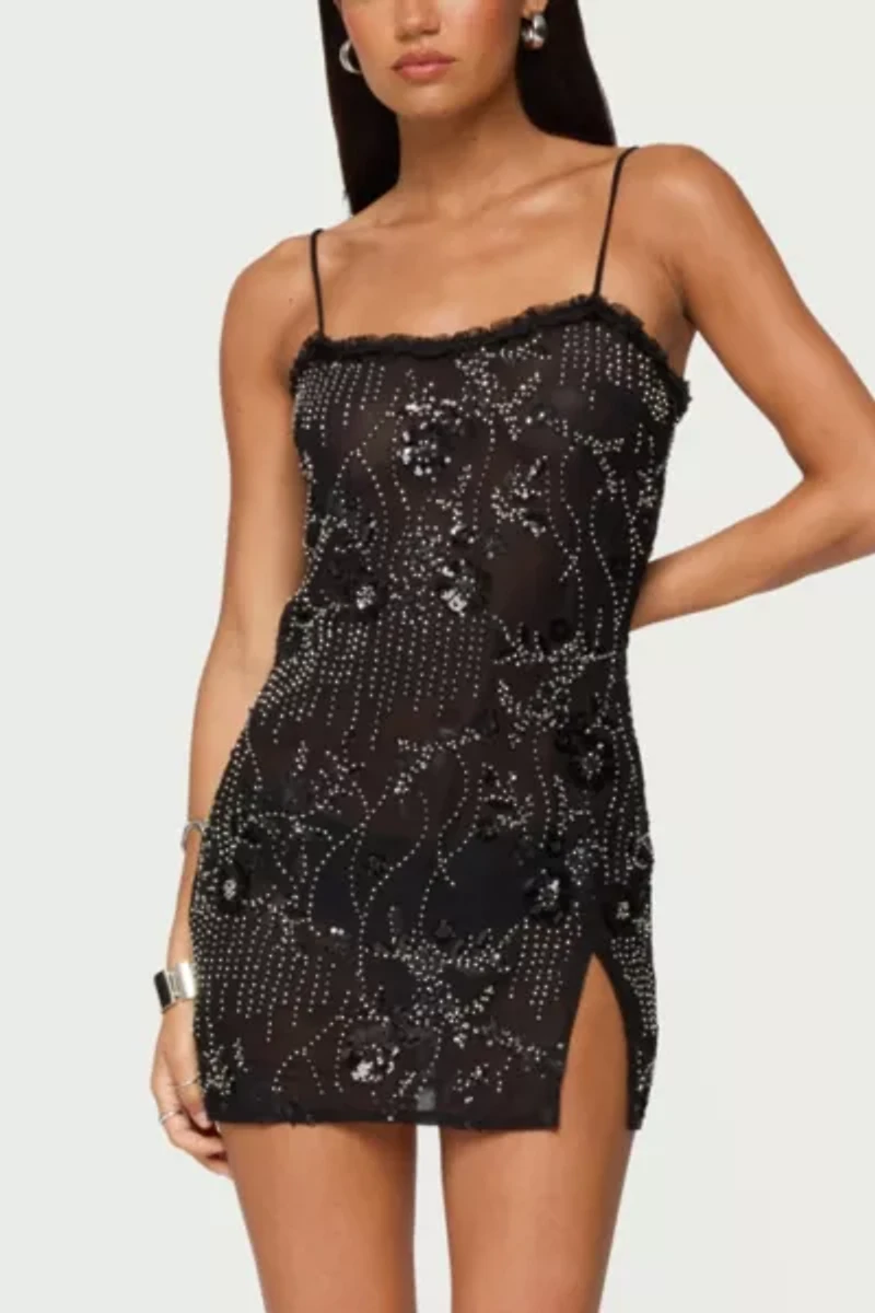 Edikted Romey Beaded Chiffon Mini Dress