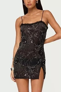 Edikted Romey Beaded Chiffon Mini Dress