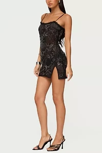 Edikted Romey Beaded Chiffon Mini Dress