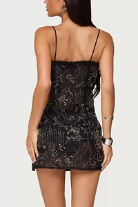 Edikted Romey Beaded Chiffon Mini Dress