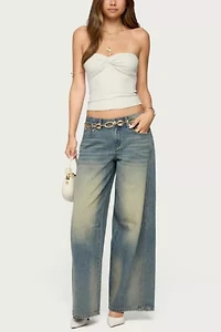 Edikted Fade Washed Low Rise Baggy Jeans