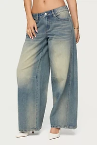 Edikted Fade Washed Low Rise Baggy Jeans