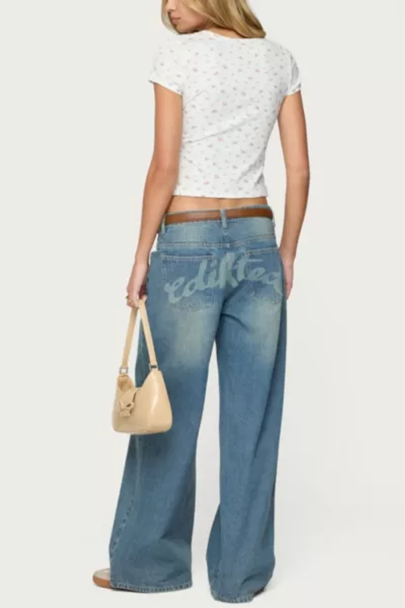 Edikted Graphic Vintage Washed Low Rise Jeans