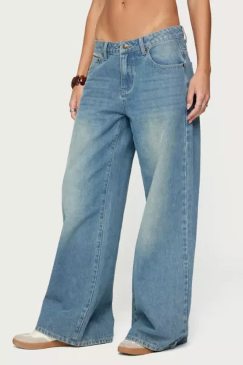 Edikted Graphic Vintage Washed Low Rise Jeans