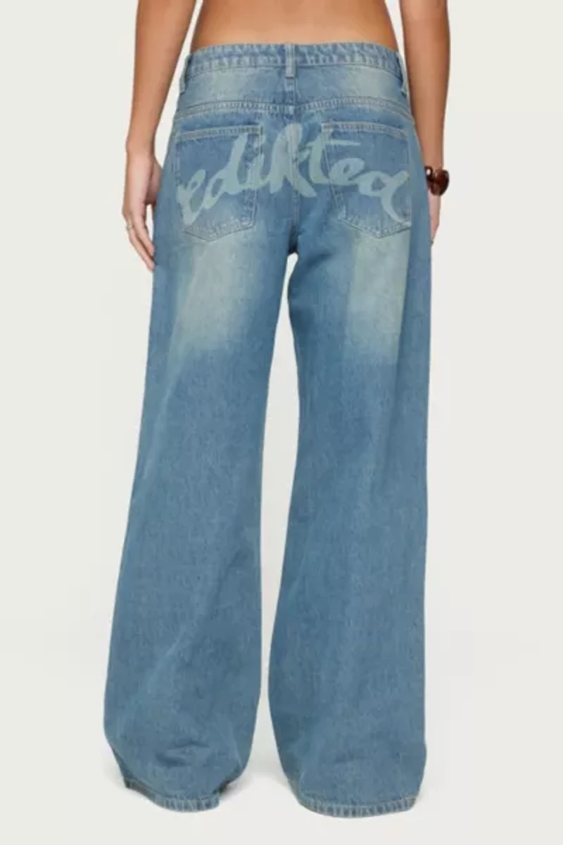 Edikted Graphic Vintage Washed Low Rise Jeans