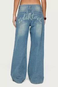 Edikted Graphic Vintage Washed Low Rise Jeans