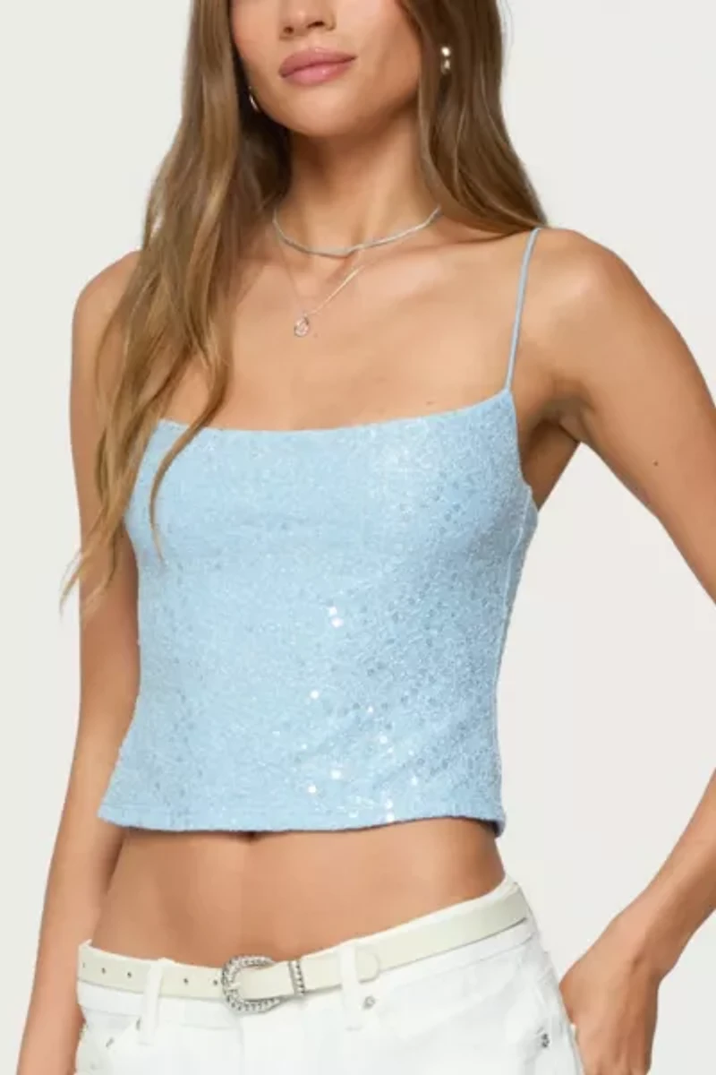 Edikted Metallic & Sequin Textured Tank Top