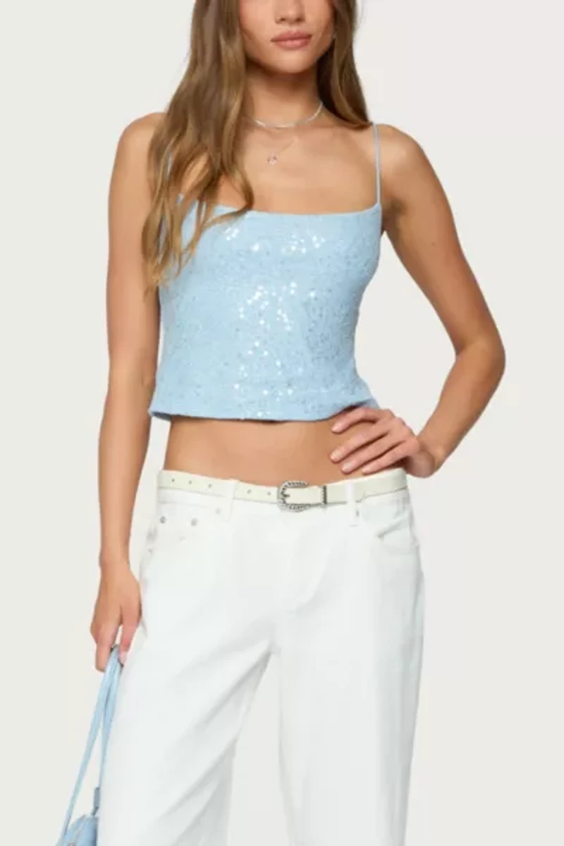 Edikted Metallic & Sequin Textured Tank Top