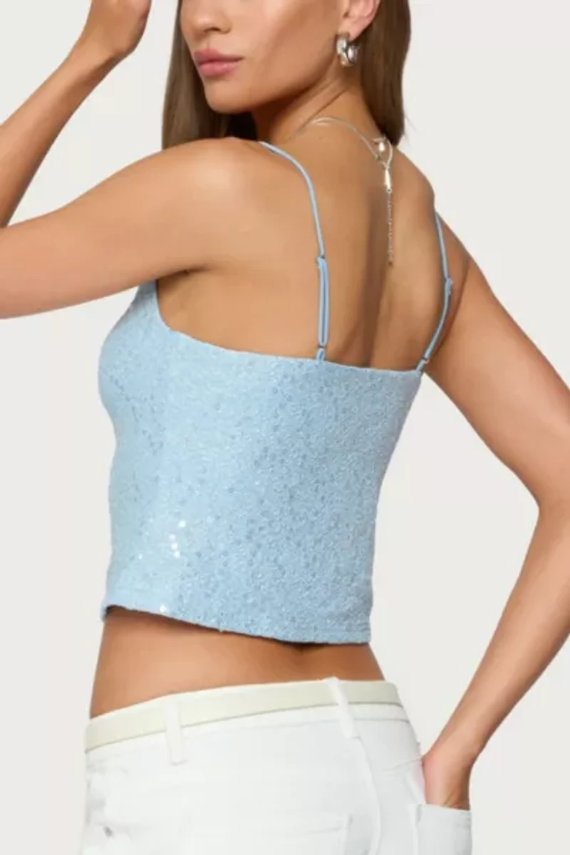 Edikted Metallic & Sequin Textured Tank Top