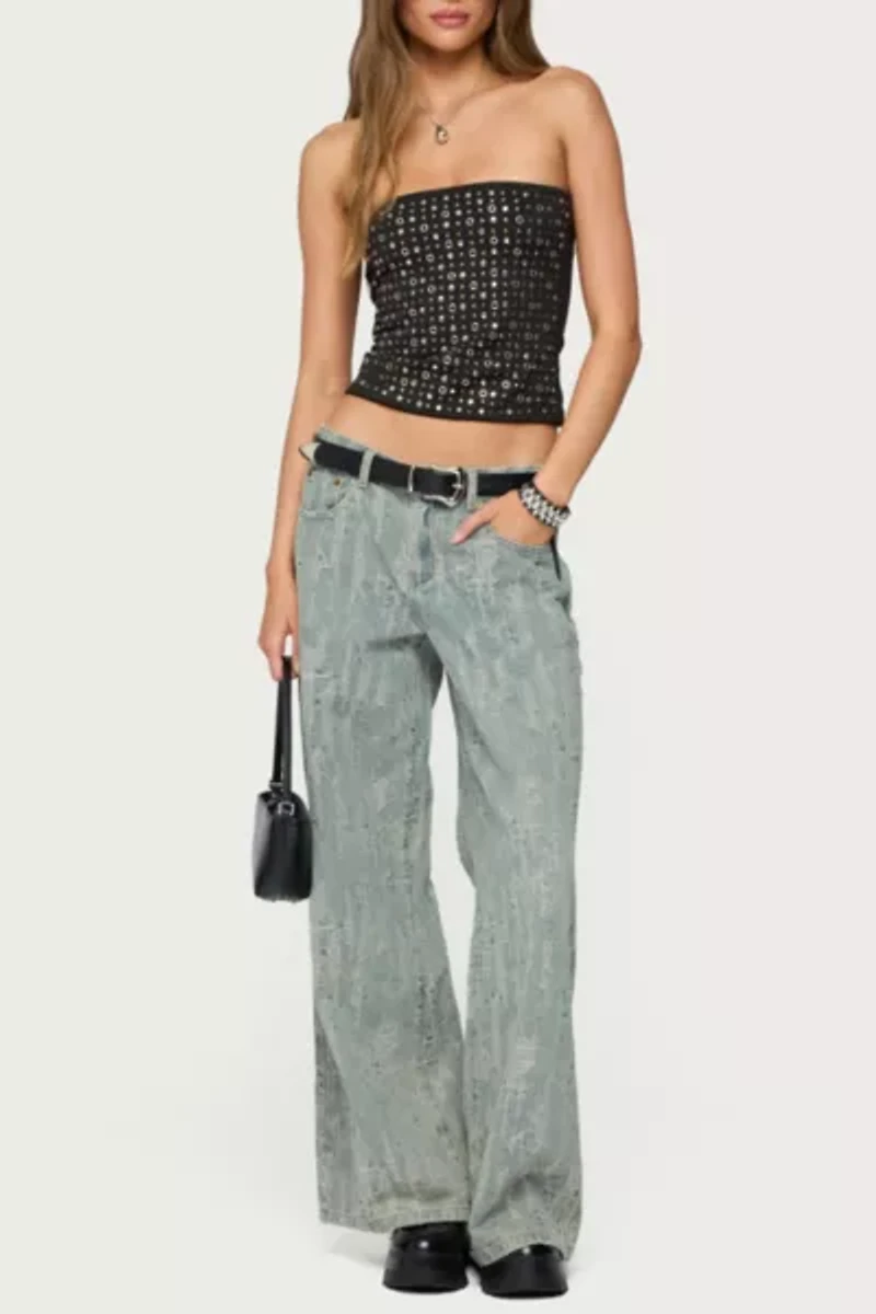 Edikted Blanco Studded Grommet Tube Top