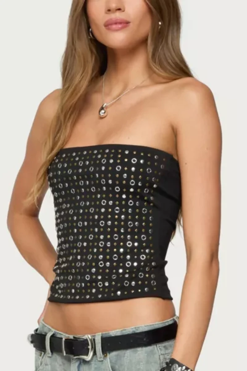 Edikted Blanco Studded Grommet Tube Top