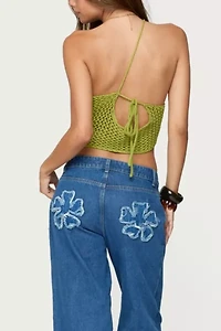 Edikted Daley Asymmetric One Shoulder Crochet Top
