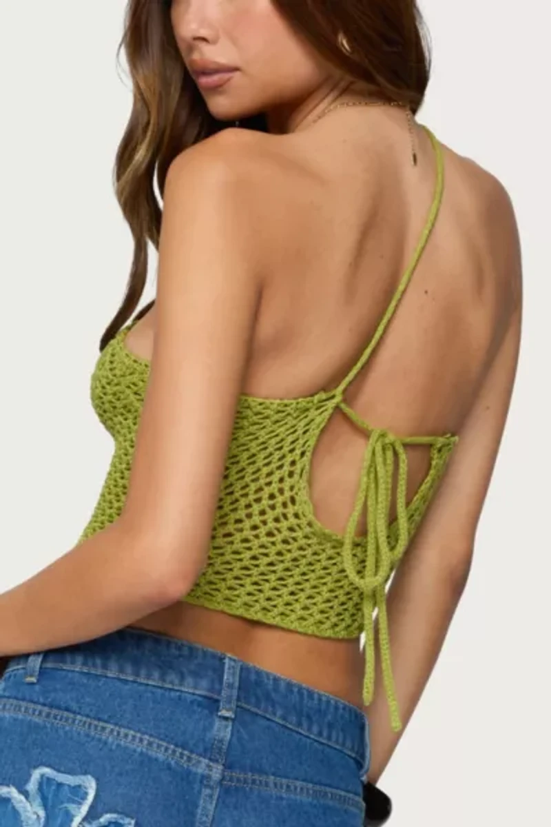 Edikted Daley Asymmetric One Shoulder Crochet Top