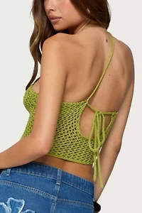 Edikted Daley Asymmetric One Shoulder Crochet Top