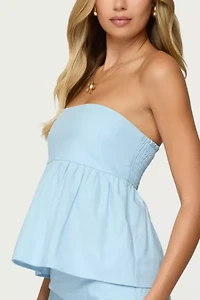 Edikted Avalai Linen Look Strapless Babydoll Top