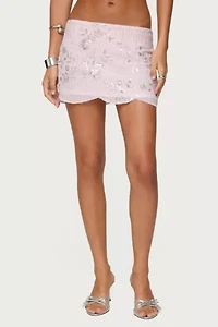 Edikted Nelley Beaded Sequin Chiffon Mini Skirt