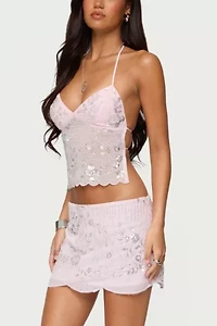 Edikted Nelley Beaded Sequin Chiffon Mini Skirt