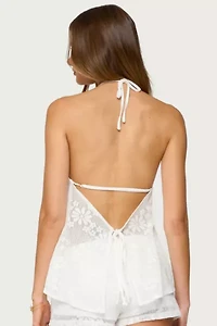 Edikted Arlie Floral Texured Sheer Halter Top