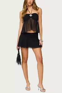 Edikted Jettie Asymmetric Chiffon Mini Skirt