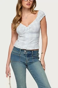 Edikted Dolsy Plaid Button Up Top