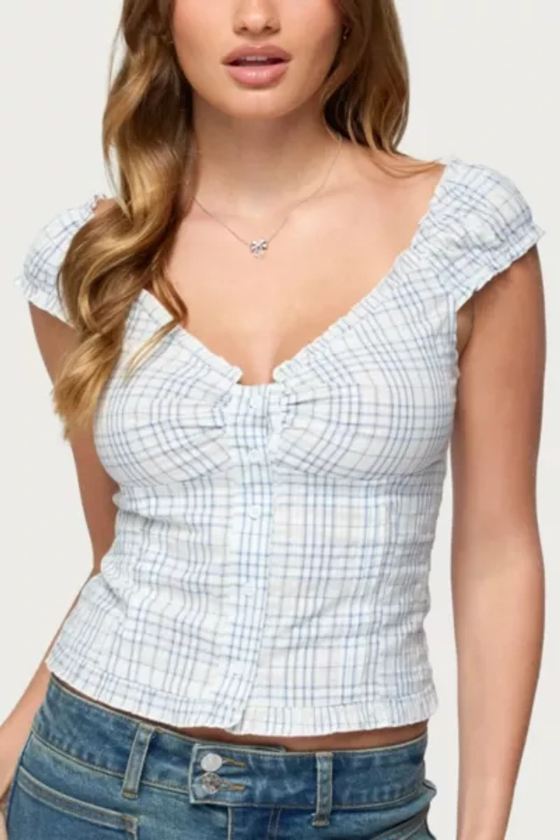 Edikted Dolsy Plaid Button Up Top