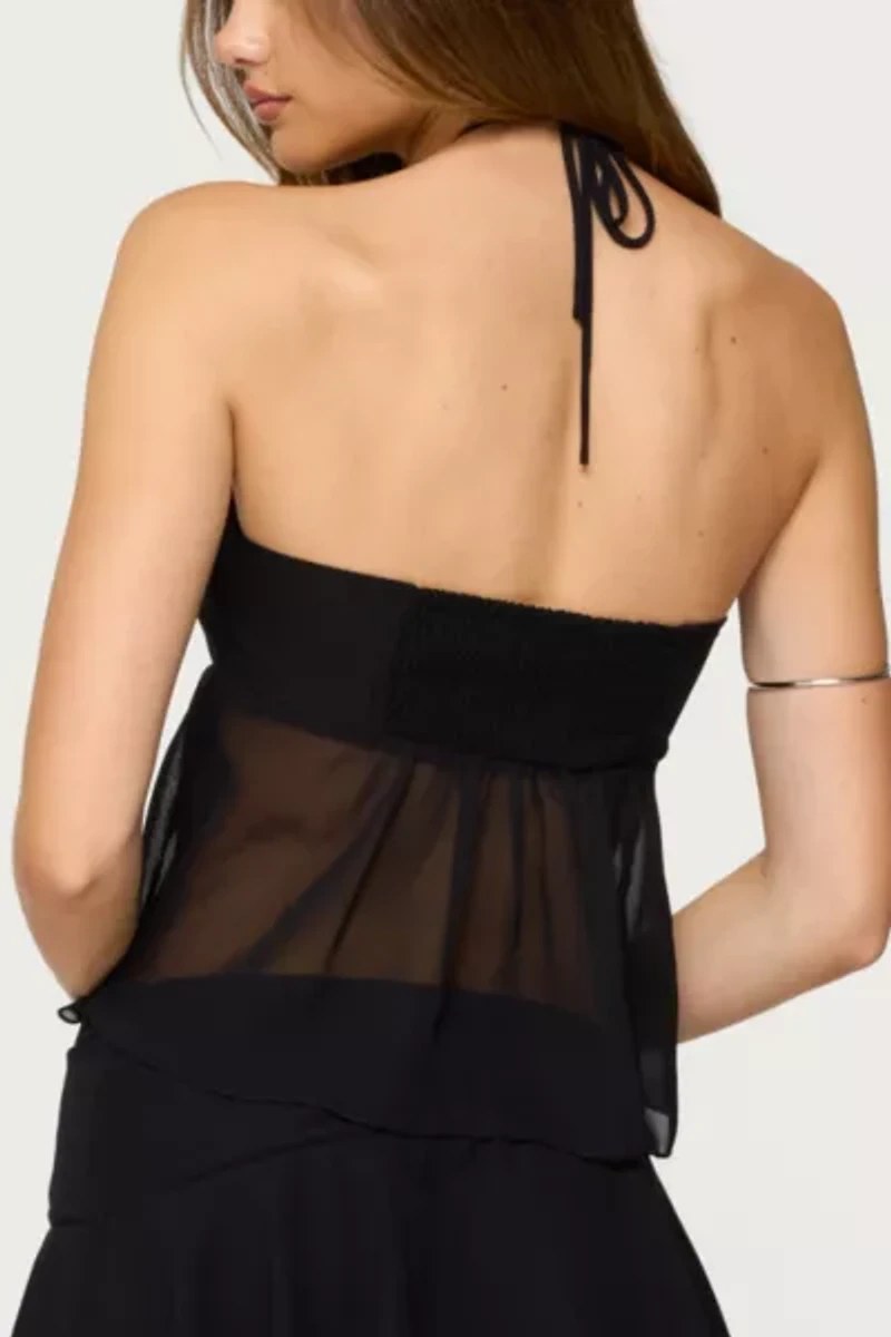 Edikted Jettie Sheer Chiffon Split Front Top