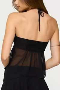 Edikted Jettie Sheer Chiffon Split Front Top