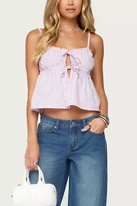 Edikted Avenly Striped Tie Front Babydoll Top