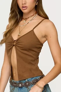 Edikted Split Front Faux Suede Tank Top